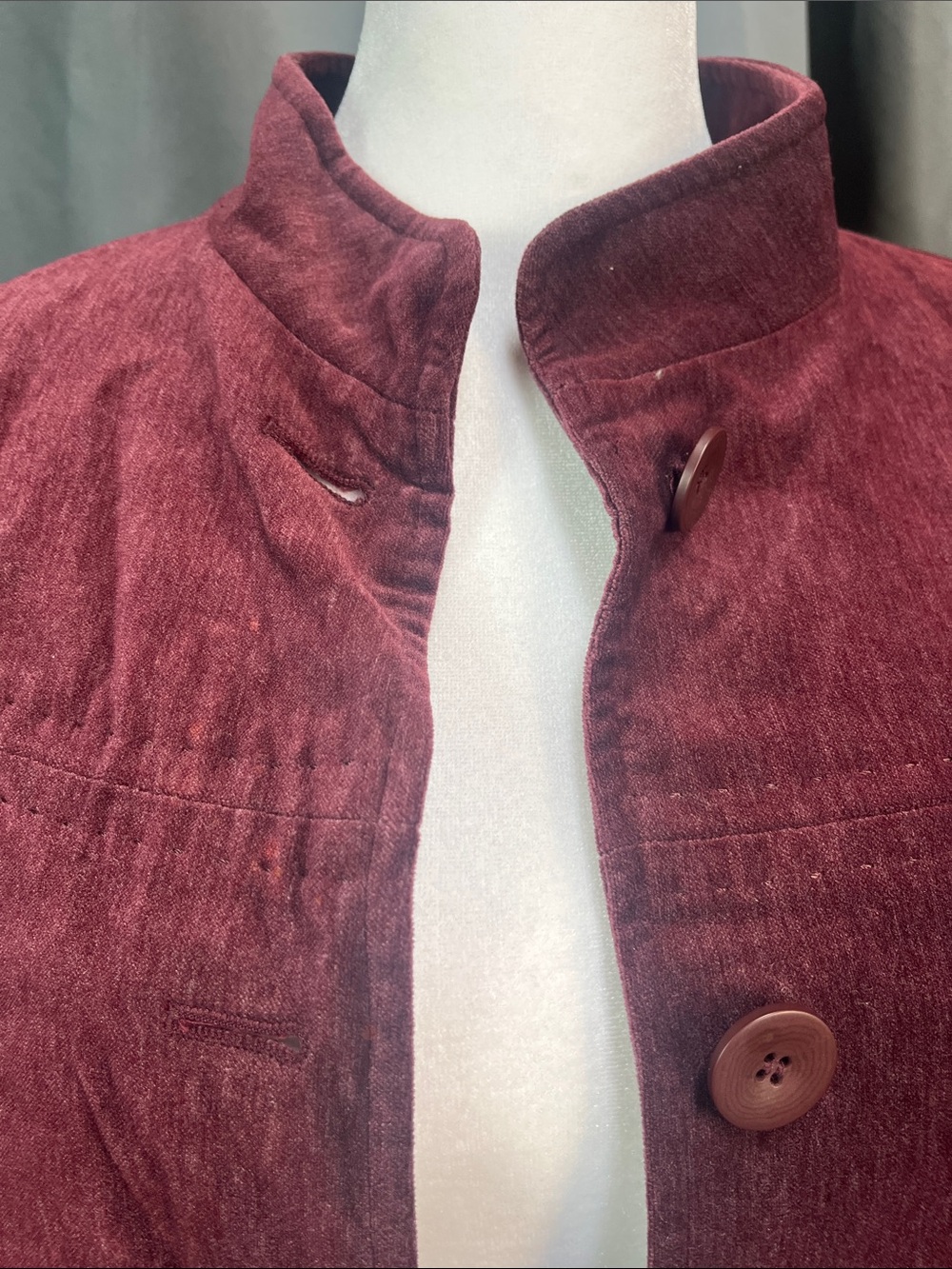 J. Jill Burgundy Stand Collar Button-Front Jacket - Picture 2 of 3